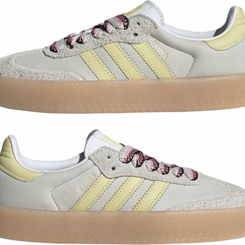 Adidas Women’s Sambae Greystone and Powder Yellow Sneakers